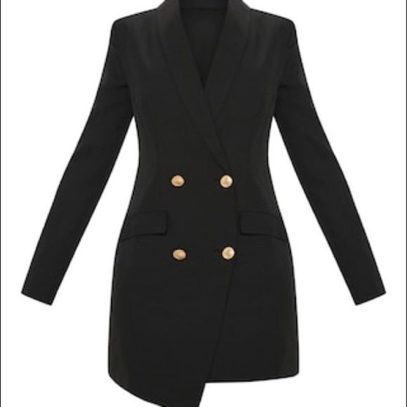 (SOLD) PRETTYLITTLETHING Black Double Breasted Asymmetrical Long Blazer Dress 2 - Picture 6 of 6